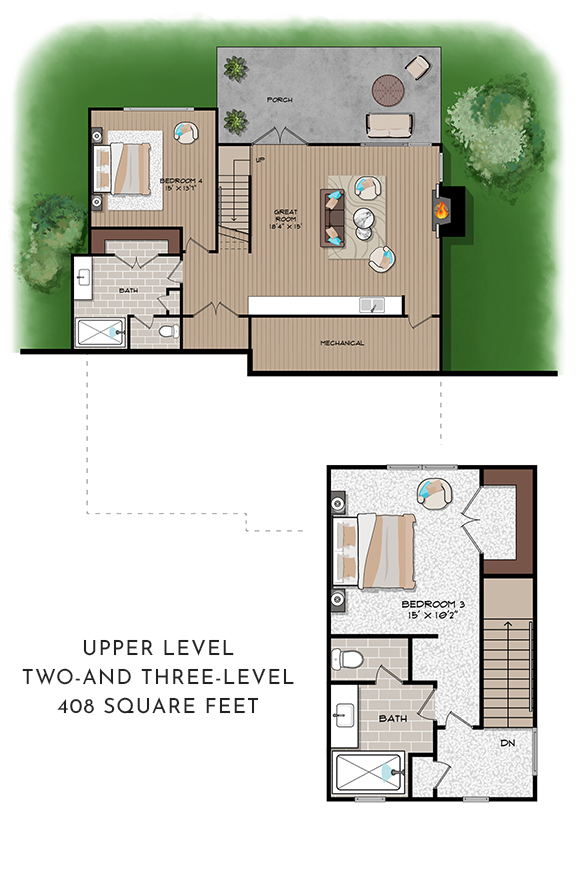 Three-Level Lower | 1,200 Square Feet